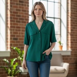 Athleta Echo Teal Button-Up Shirt Top Size Small